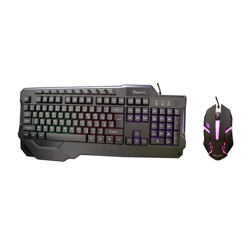 ست کیبورد و ماوس گیمینگ وریتی مدل V-KB6121GCW، سیمی با رابط USB، نورپردازی RGB، کیبورد ۱۱۴ کلید با حروف فارسی، مناسب گیمینگ مبتدی